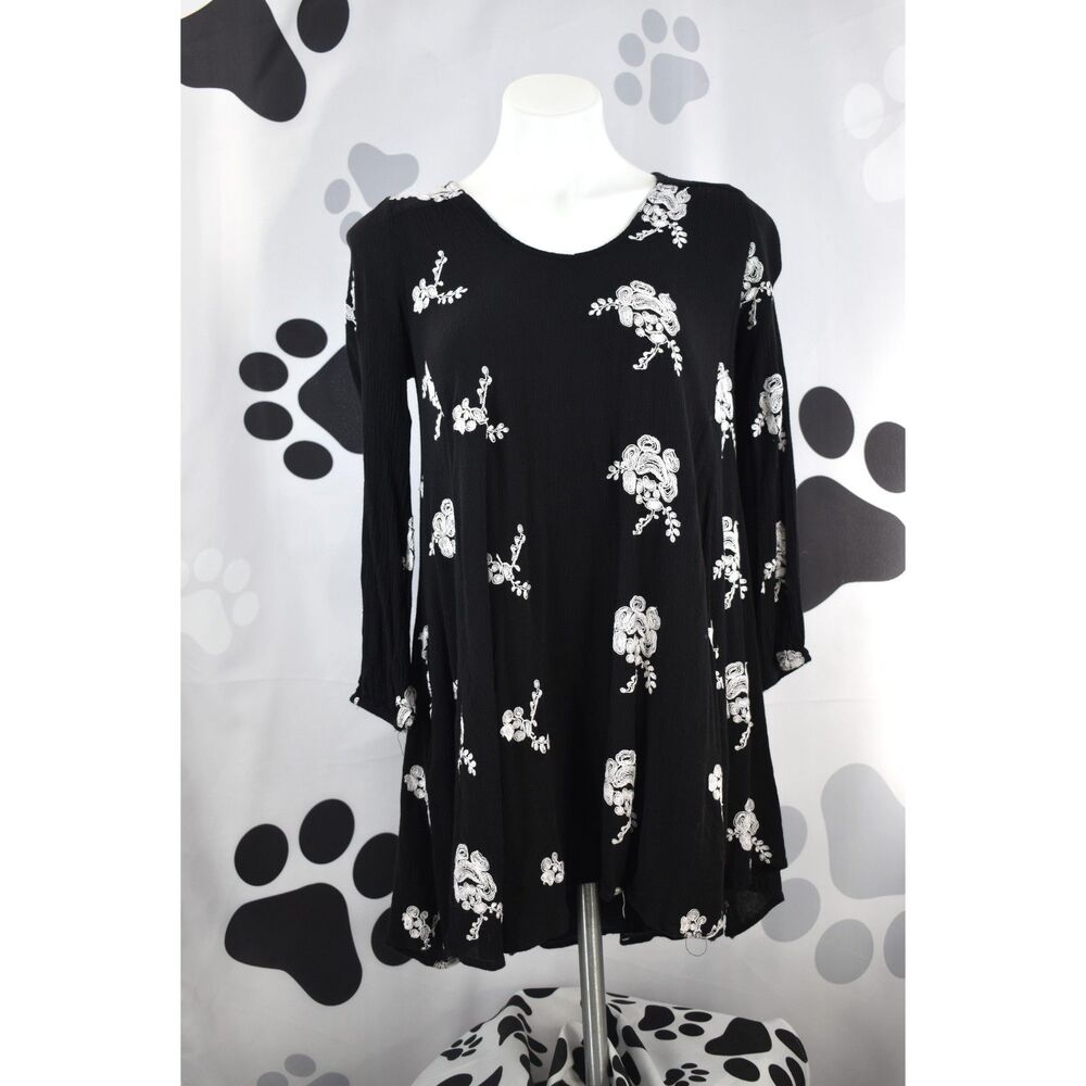 Altar'd State Lexia Long Sleeve Boho Mini Swing Dress Black & White Size Medium